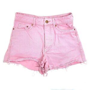 H&M Baby Pink denim Cut Off Shorts Button Fly Mid Rise Frayed Edges Size 6